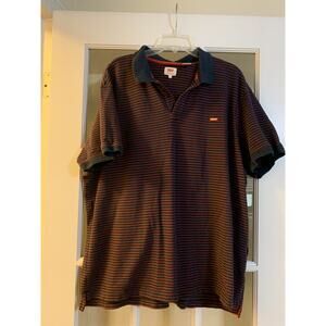 Levi’s red navy striped short sleeve collared shirt logo patch mens XXXL 3XL